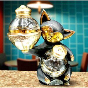 Walter Bosse Cat Blacked Brass Glass Salt & Pepper Modernist Artist 1904-1979